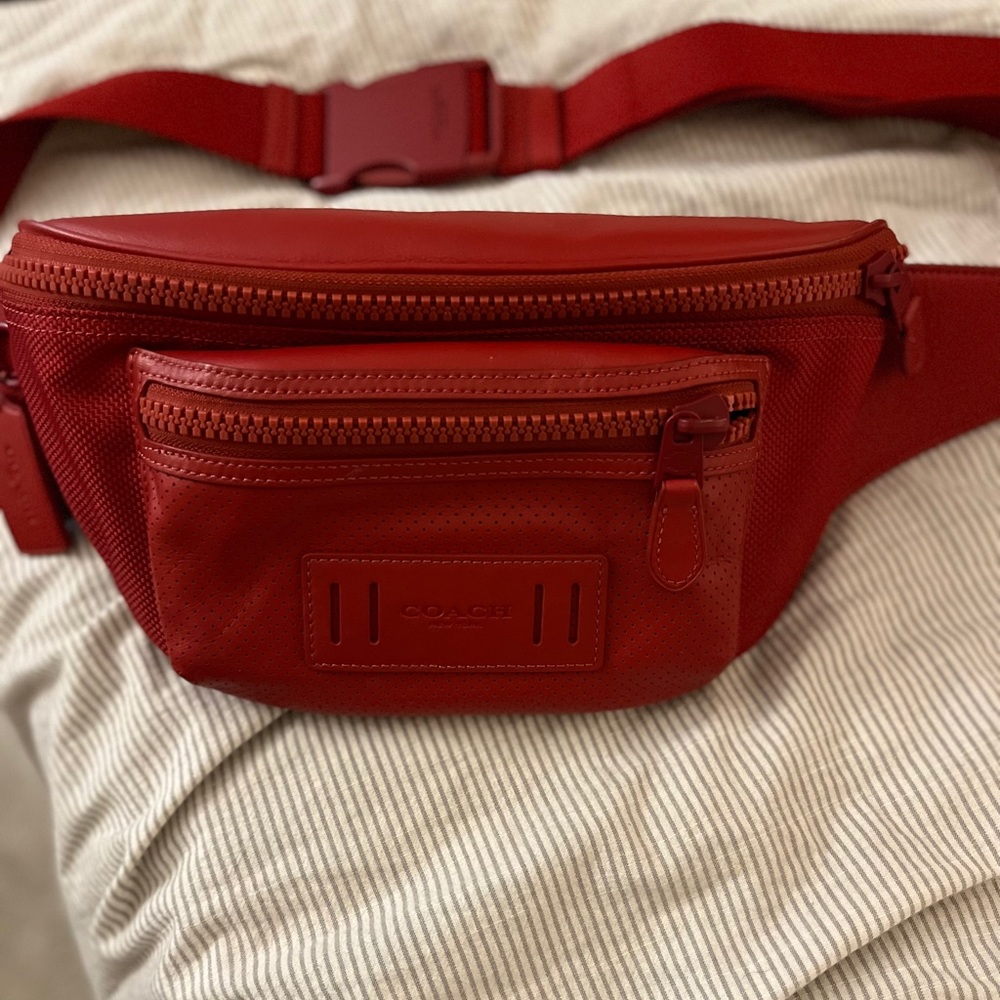 Coach red leather oversized Fanny pack